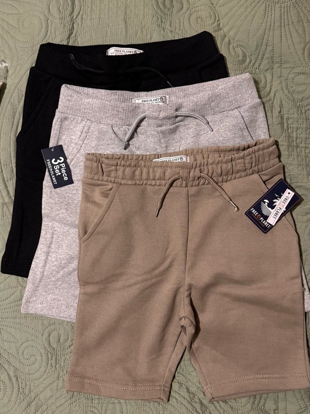 NWT Free Planet Kids Shorts Trio - Black, Gray, Tan